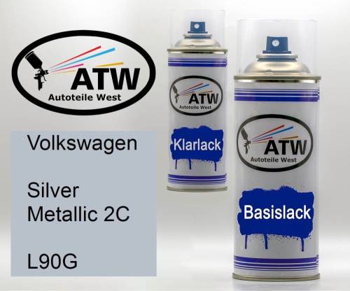 Volkswagen, Silver Metallic 2C, L90G: 400ml Sprühdose + 400ml Klarlack - Set, von ATW Autoteile West.